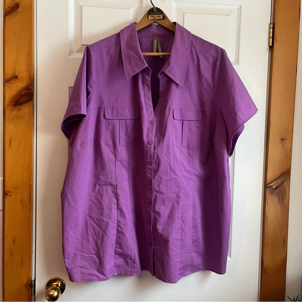 Pennington’s / Short Sleeve Button-Down Top, Size 5X, Purple